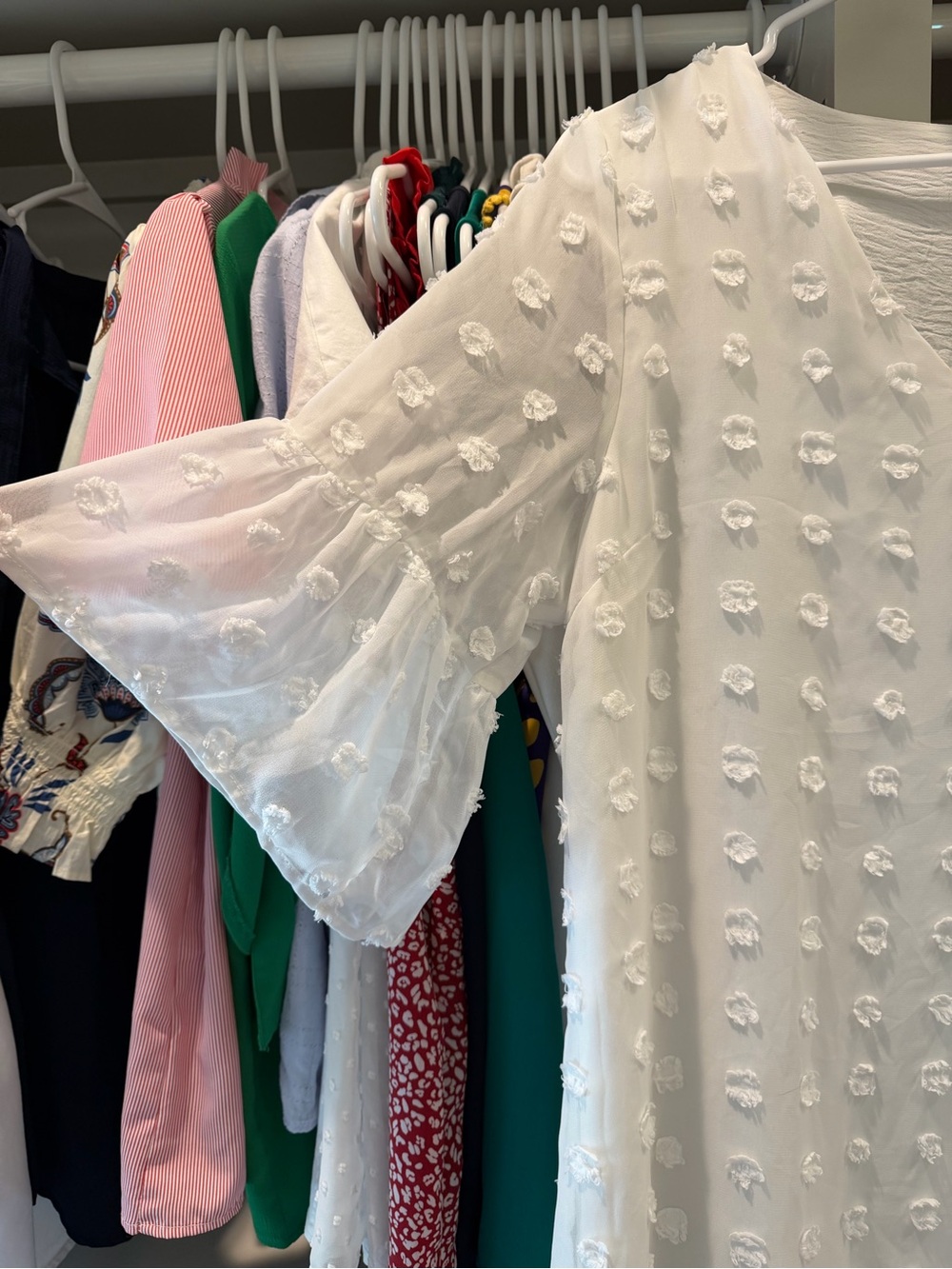 Amazon White Textured Mini Dress with Puff Dot Detail - Picture 2 of 3